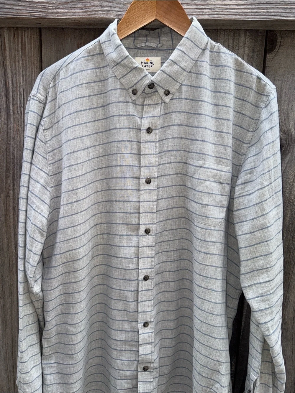 MARINE Layer Stripe Button Front Long Sleeve Shirt Size Large - Picture 5 of 7